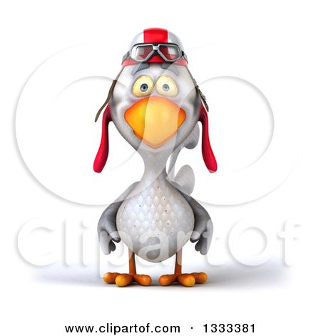 Clipart of a 3d White Chicken Pilot - Royalty Free Illustration by Julos