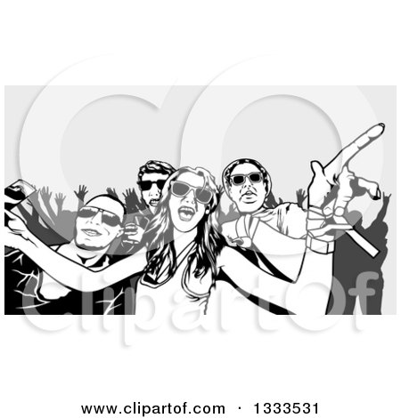 Clipart of a Young Party Crowd over Gray - Royalty Free Vector Illustration by dero