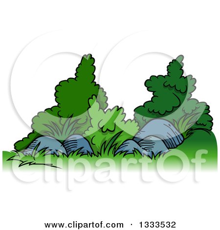 Clipart of Cartoon Shrubs and Rocks - Royalty Free Illustration by dero
