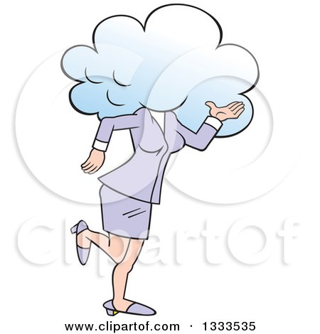 Clipart of a Cartoon White Business Woman Walking with Her Head in the Clouds - Royalty Free Vector Illustration by Johnny Sajem