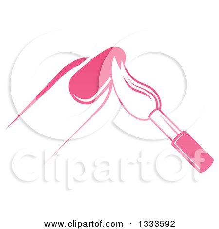 Clipart of a White and Pink Nail Polish Brush and Finger 2 - Royalty Free Vector Illustration by AtStockIllustration