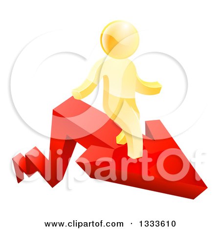 Clipart of a 3d Gold Man on Top of a Red Growth Arrow - Royalty Free Vector Illustration by AtStockIllustration