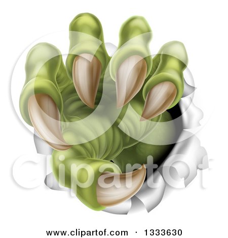 Clipart of Green Monster Claws Ripping Through Metal with Sharp Talons - Royalty Free Vector Illustration by AtStockIllustration