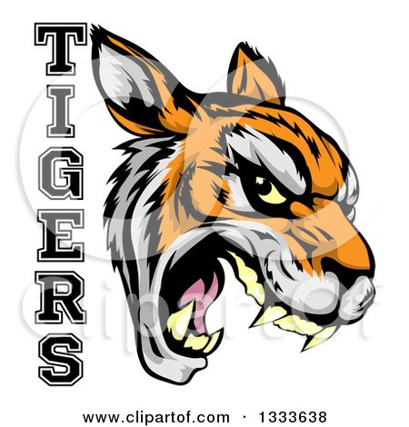 Clipart of a Vicious Snarling Tiger Mascot Face and Text - Royalty Free Vector Illustration by AtStockIllustration