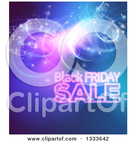 Clipart of a Black Friday Sale Background with Lights over Blue - Royalty Free Vector Illustration by AtStockIllustration