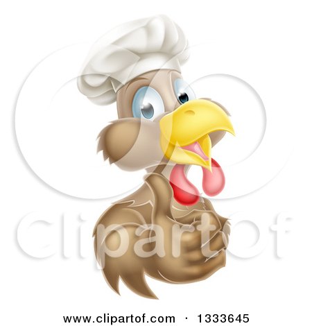 Clipart of a Happy Brown Chef Chicken Giving a Thumb up 2 - Royalty Free Vector Illustration by AtStockIllustration