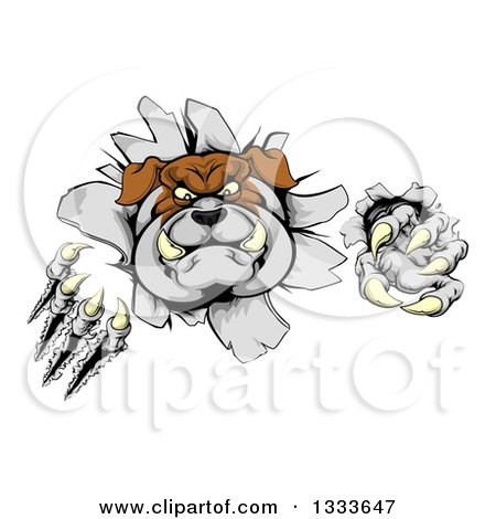 Clipart of a Vicious Tough Bulldog Monster Shredding Through a Wall 2 - Royalty Free Vector Illustration by AtStockIllustration