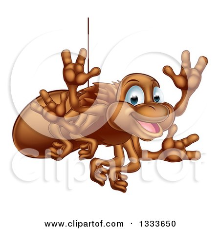 Clipart of a Cartoon Happy Brown Spider Waving - Royalty Free Vector Illustration by AtStockIllustration