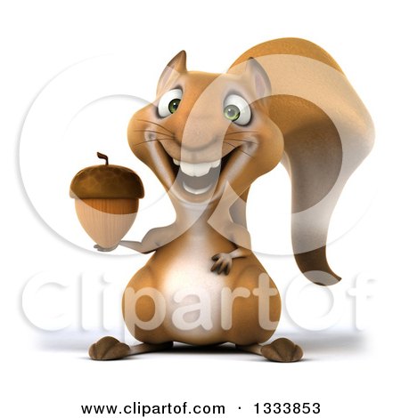 Clipart of a 3d Squirrel Holding an Acorn - Royalty Free Illustration by Julos