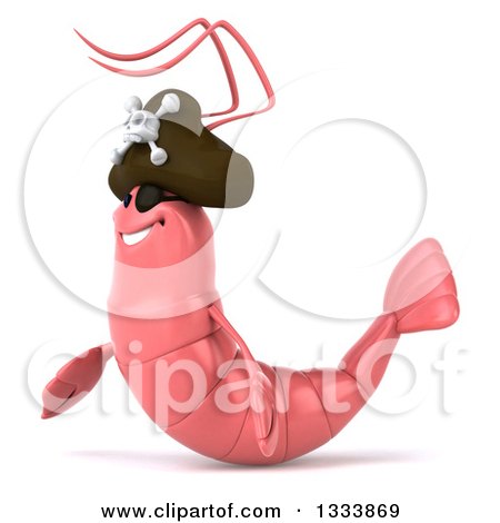 Clipart of a 3d Pink Shrimp Pirate Facing Left - Royalty Free Illustration by Julos