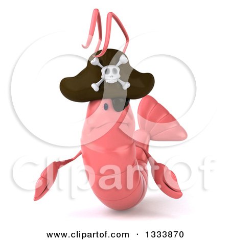 Clipart of a 3d Sad Pink Shrimp Pirate - Royalty Free Illustration by Julos