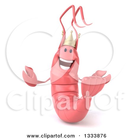 Clipart of a 3d Pink King Shrimp Welcoming - Royalty Free Illustration by Julos