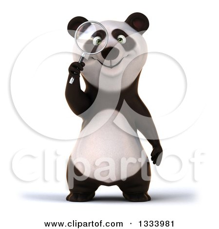 Clipart of a 3d Happy Panda Searching with a Magnifying Glass - Royalty Free Illustration by Julos