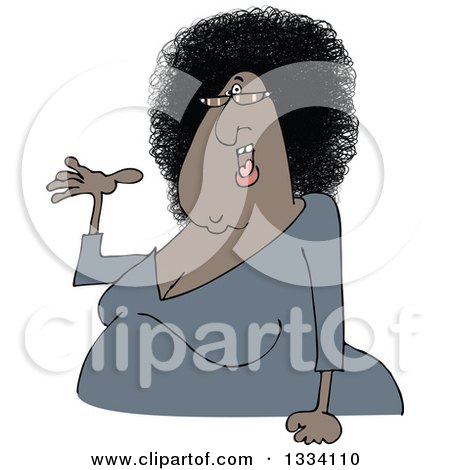 Clipart of a Cartoon Chubby Presenting Black Woman with Glasses and an Afro Hair Style - Royalty Free Vector Illustration by djart