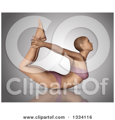 Clipart of a 3d Fit Caucasian Woman Stretching in a Yoga Bow Pose, on Gray - Royalty Free Illustration by KJ Pargeter