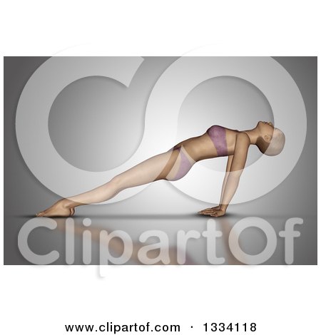 Clipart of a 3d Fit Caucasian Woman Stretching in a Yoga Pose, Her Arms Underneath Her, on Gray - Royalty Free Illustration by KJ Pargeter