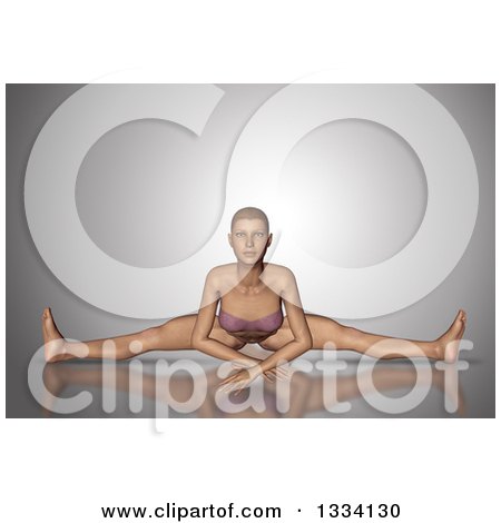 Clipart of a 3d Fit Caucasian Woman Doing the Splits, on Gray - Royalty Free Illustration by KJ Pargeter