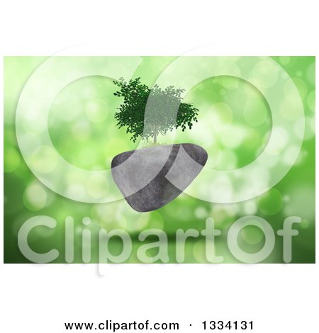 Clipart of a 3d Tree Growing on a Floating Rock, Voer Green Flares - Royalty Free Illustration by KJ Pargeter