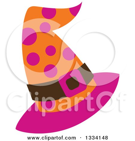 Clipart of a Pink, Orange and Brown Polka Dot Halloween Witch Hat - Royalty Free Vector Illustration by Cherie Reve