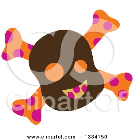 Clipart of a Halloween Brown Orange and Pink Skull and Crossbones - Royalty Free Vector Illustration by Cherie Reve