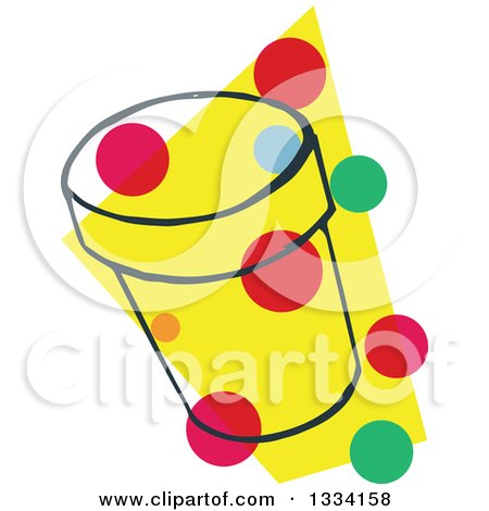 Clipart of a Sketched Round Box with Colorful Dots over Yellow 2 - Royalty Free Vector Illustration by Cherie Reve