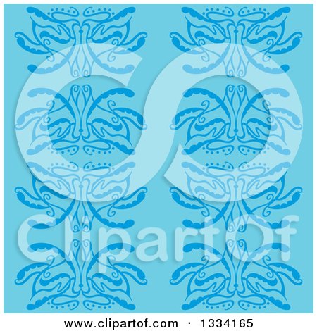 Clipart of a Seamless Background Pattern of Blue Flowers - Royalty Free Vector Illustration by Cherie Reve