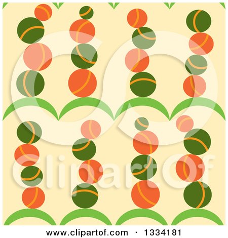 Clipart of a Seamless Background Pattern of Stacked Balls on Hills over Beige - Royalty Free Vector Illustration by Cherie Reve