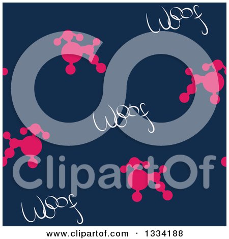 Clipart of a Seamless Background Pattern of Pink Poodles and Woof Dog Text on Blue - Royalty Free Vector Illustration by Cherie Reve