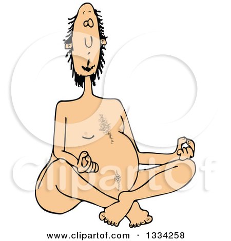 Clipart of a Cartoon Nude White Man Meditating - Royalty Free Vector Illustration by djart