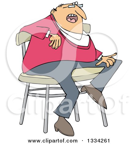 Clipart of a Cartoon Casual Chubby White Man Sitting on a Stool - Royalty Free Vector Illustration by djart