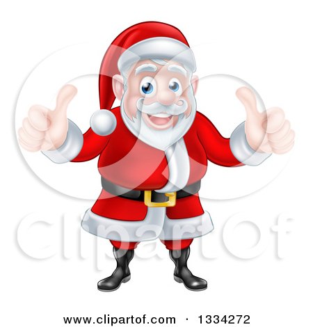 Clipart of a Happy Christmas Santa Claus Giving Two Thumbs up - Royalty Free Vector Illustration by AtStockIllustration