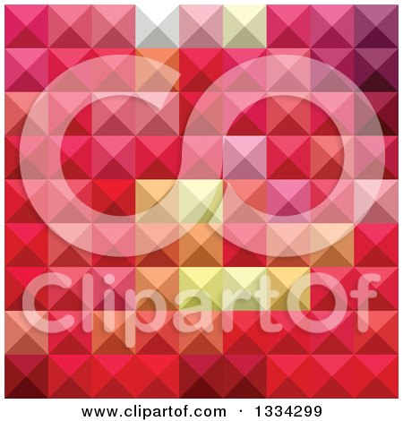Clipart of a Geometric Background of 3d Pyramids in Electric Crimson Red - Royalty Free Vector Illustration by patrimonio