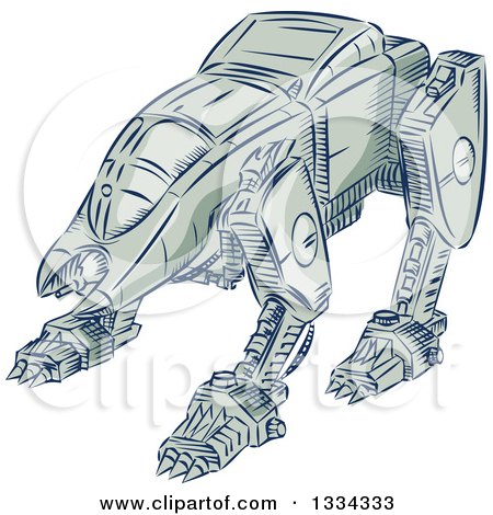 Clipart of a Retro Sketched Battle Mecha Robot - Royalty Free Vector Illustration by patrimonio