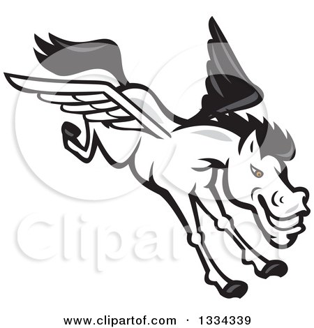 Clipart of a Cartoon White Flying Winged Pegasus Horse - Royalty Free Vector Illustration by patrimonio