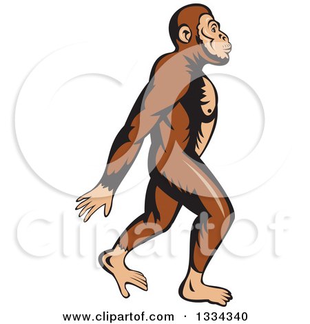 Clipart of a Cartoon Neanderthal Man Walking to the Right - Royalty Free Vector Illustration by patrimonio
