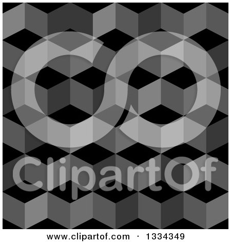 Clipart of a 3d Seamless Geometric Background of Cubes in Grayscale - Royalty Free Vector Illustration by michaeltravers