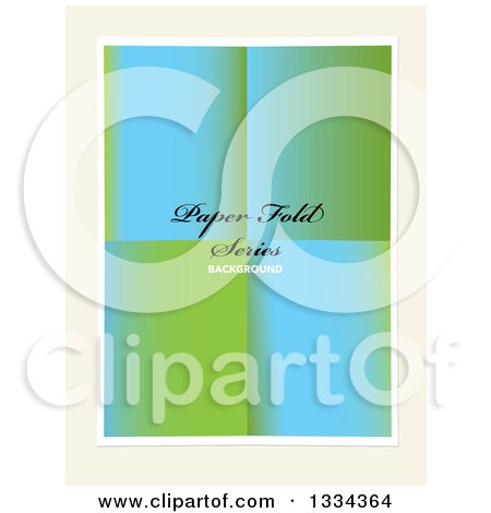 Clipart of a Piece of Folded Gradient Blue and Green Green Paper with Sample Text, on off White - Royalty Free Vector Illustration by michaeltravers