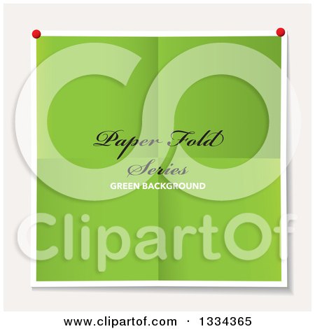 Clipart of a Piece of Pinned Folded Green Paper with Sample Text, on off White - Royalty Free Vector Illustration by michaeltravers