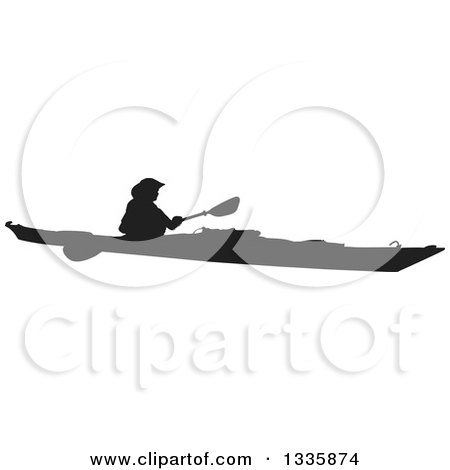 Clipart of a Black Silhouetted Man Kayaking - Royalty Free Vector Illustration by Maria Bell