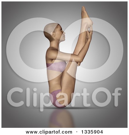 Clipart of a 3d Fit Caucasian Woman Stretching in a Yoga Pose, on Gray 2 - Royalty Free Illustration by KJ Pargeter