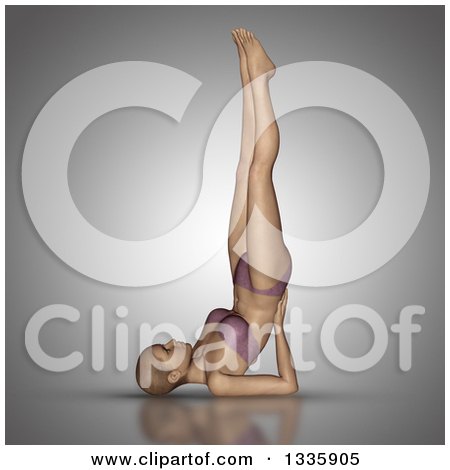 Clipart of a 3d Fit Caucasian Woman Stretching in a Yoga Pose, on Gray 3 - Royalty Free Illustration by KJ Pargeter