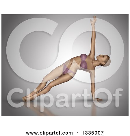 Clipart of a 3d Fit Caucasian Woman Stretching in a Yoga Pose, on Gray 4 - Royalty Free Illustration by KJ Pargeter