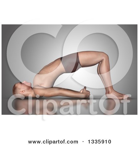 Clipart of a 3d Fit Caucasian Man Stretching in a Yoga Pose, on Gray 2 - Royalty Free Illustration by KJ Pargeter