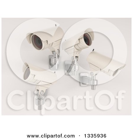 Clipart of 3d White HD CCTV Security Surveillance Cameras Mounted on a Wall, on off White - Royalty Free Illustration by KJ Pargeter