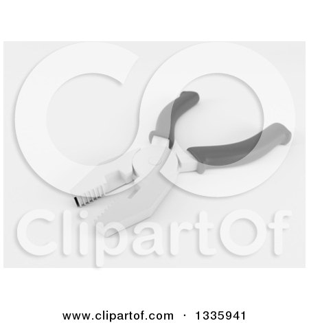 Clipart of a 3d Grayscale Pair of Pliers on White - Royalty Free Illustration by KJ Pargeter