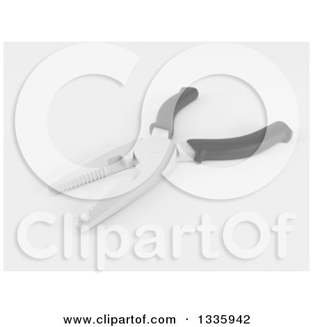 Clipart of a 3d Grayscale Pair of Pliers on White 2 - Royalty Free Illustration by KJ Pargeter
