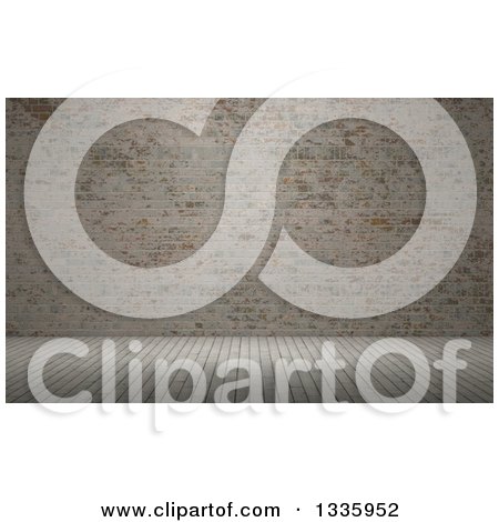 Clipart of a 3d Wood Floor and Grungy Brick Wall - Royalty Free Illustration by KJ Pargeter