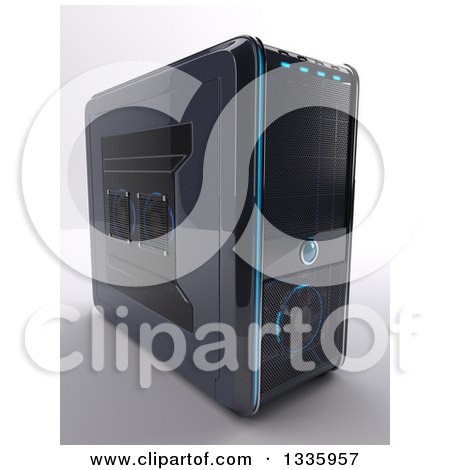 Clipart of a 3d PC Desktop Computer Tower on Shading - Royalty Free Illustration by KJ Pargeter