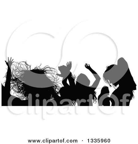 Clipart of a Crowd of Black Silhouetted Young Dancers in a Club 2 - Royalty Free Vector Illustration by dero