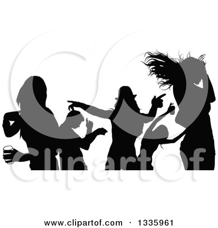 Clipart of a Crowd of Black Silhouetted Young Dancers in a Club 3 - Royalty Free Vector Illustration by dero